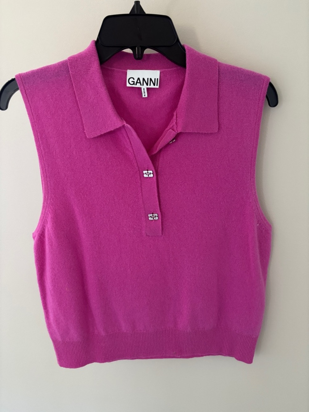 Ganni Bright Fuscia Wool Cashmere Sweater Vest L